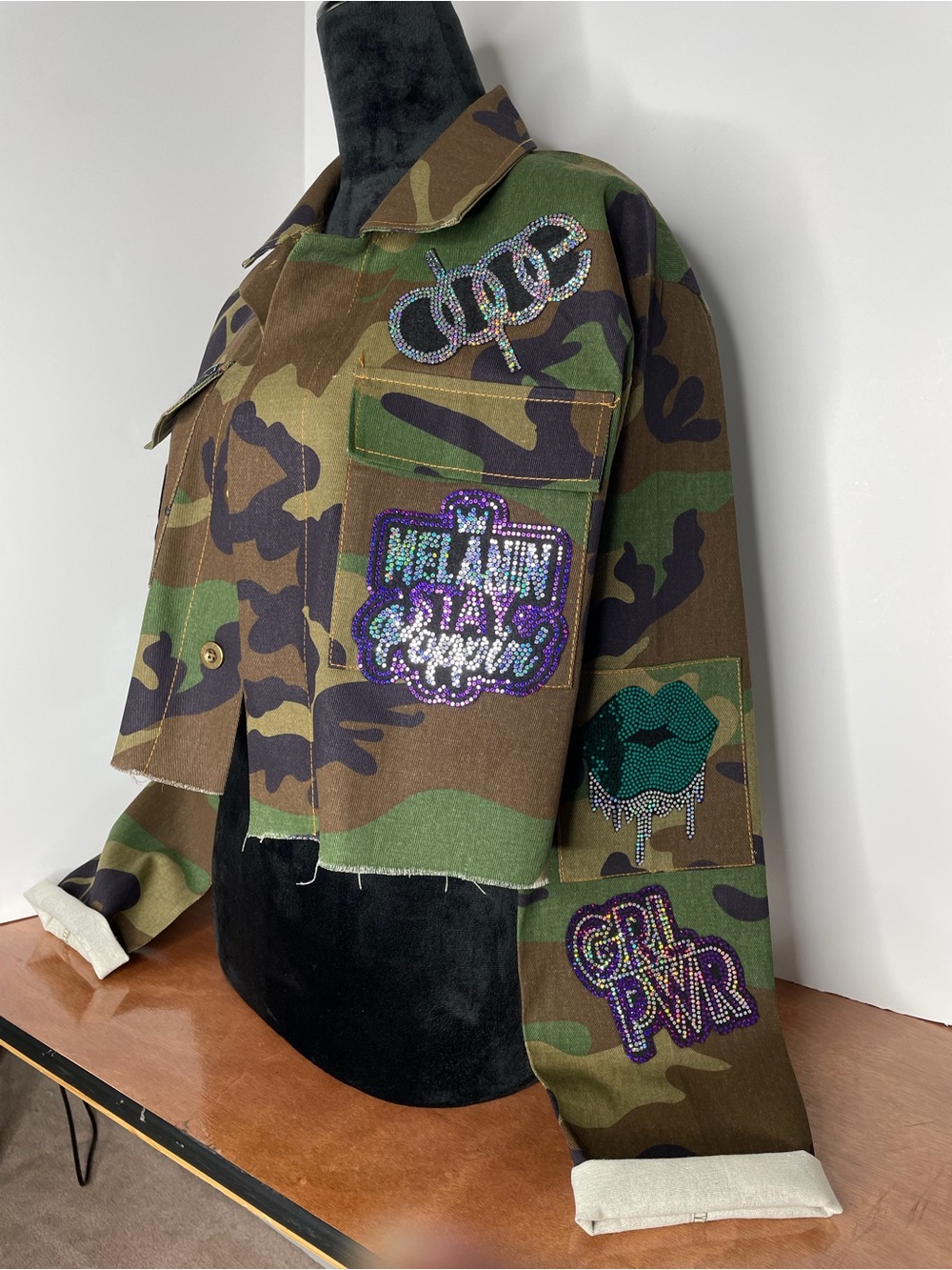 Camo Embellished Patches "Boss Babe" Jacket — Green Camo - Picture 2 of 6